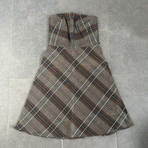 Plaid Linen Blend A-Line Strapless Dress